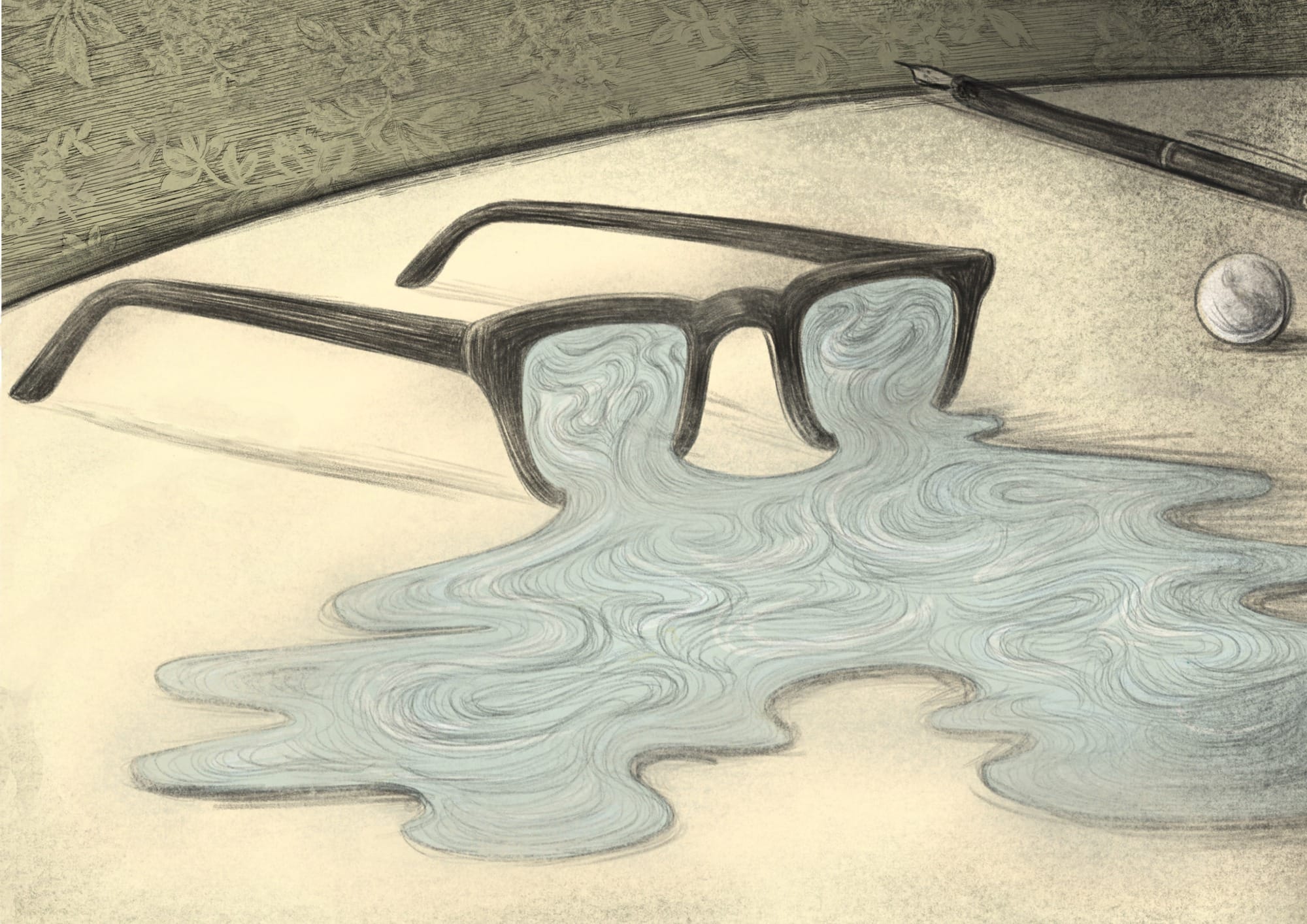 the lenses on a pair of glasses liquify into a water-like substance